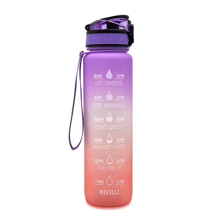 Wasserflasche | Zeitmarkierungen 1 Liter Trageschlaufe Langlebig Trinkhalm Wiederverwendbar-Lila/Rosa-Luzern Mode