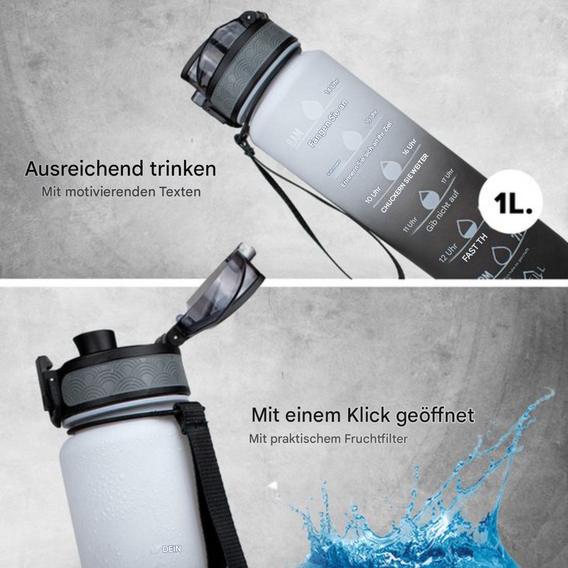 Wasserflasche | Zeitmarkierungen 1 Liter Trageschlaufe Langlebig Trinkhalm Wiederverwendbar-Luzern Mode
