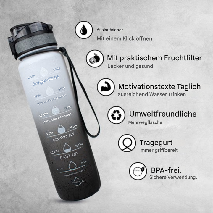 Wasserflasche | Zeitmarkierungen 1 Liter Trageschlaufe Langlebig Trinkhalm Wiederverwendbar-Luzern Mode