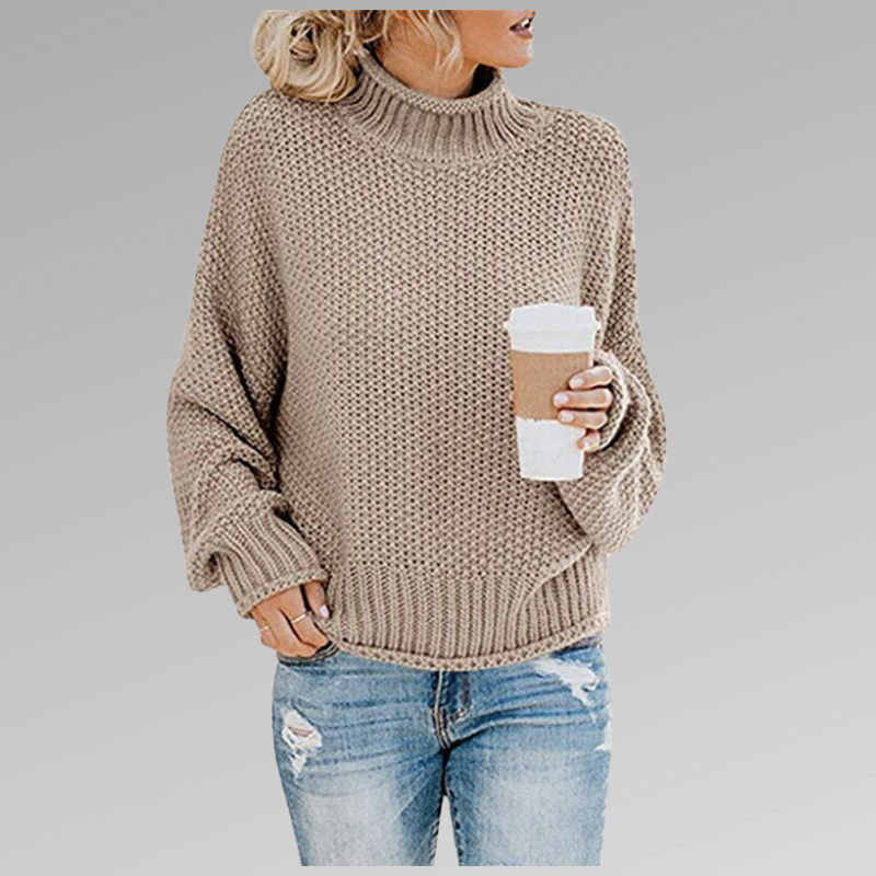 Damen Strickpullover mit Rollkragen und lässigem Schnitt-Beige-S-Luzern Mode
