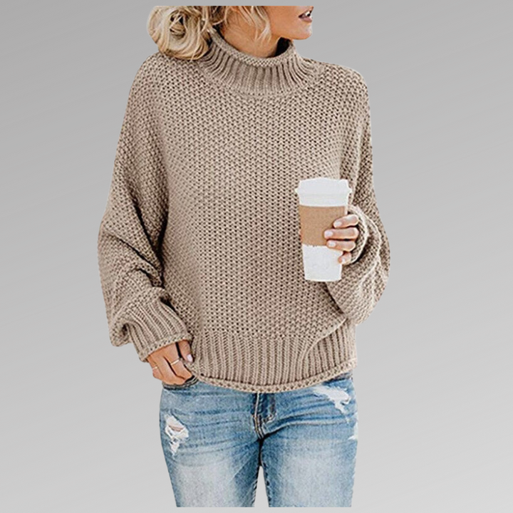 Damen Strickpullover mit Rollkragen und lässigem Schnitt-Beige-S-Luzern Mode
