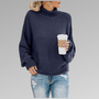 Damen Strickpullover mit Rollkragen und lässigem Schnitt-Blau-S-Luzern Mode