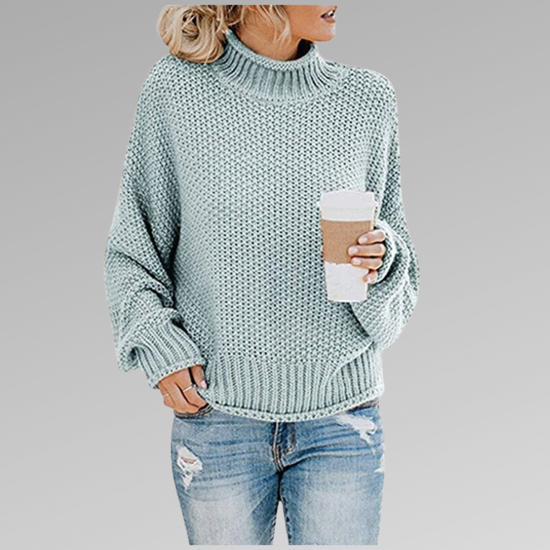 Damen Strickpullover mit Rollkragen und lässigem Schnitt-Hellblau-S-Luzern Mode