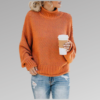 Damen Strickpullover mit Rollkragen und lässigem Schnitt-Orange-S-Luzern Mode