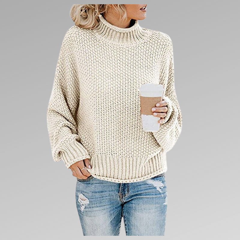 Damen Strickpullover mit Rollkragen und lässigem Schnitt-Weiß-S-Luzern Mode