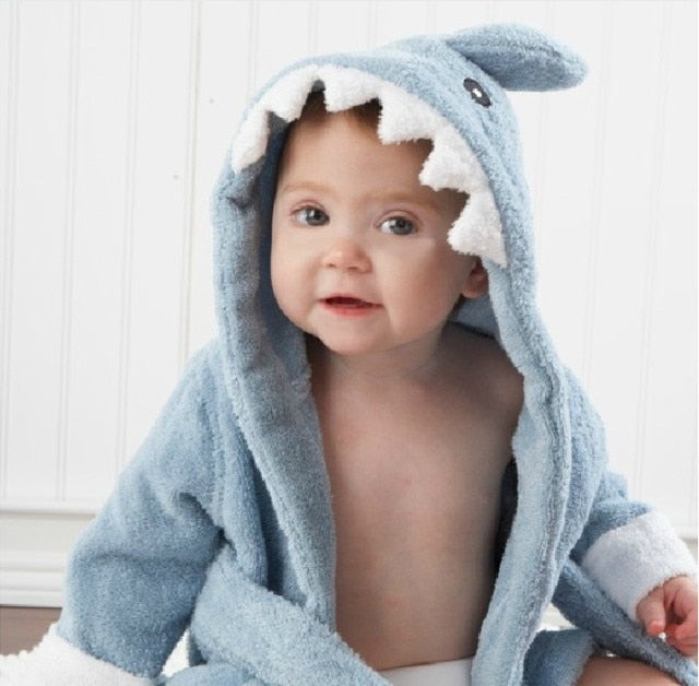 Babybademantel | Tierkapuze Weich Niedlich Bequem Warm Langlebig-Blauer Hai-0-1 Jahre-Luzern Mode