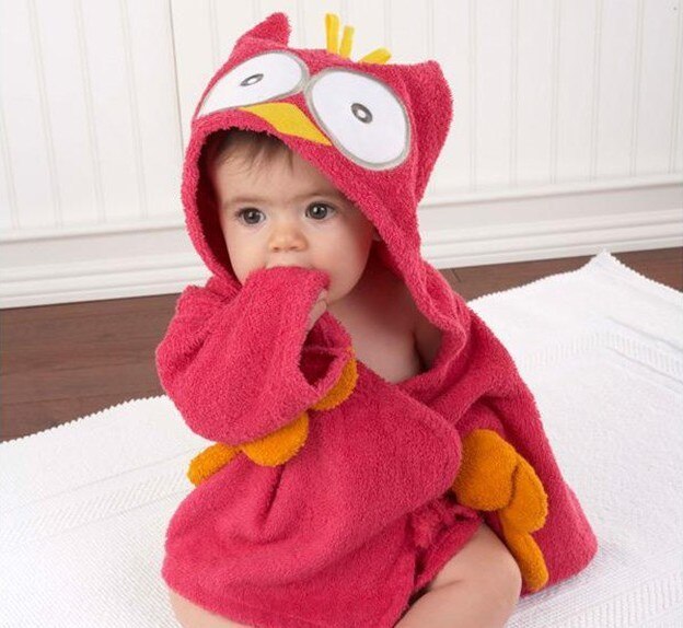 Babybademantel | Tierkapuze Weich Niedlich Bequem Warm Langlebig-Rote Eule-0-1 Jahre-Luzern Mode