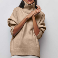 Oversized Damen Rollkragenpullover aus Kaschmir - Weicher Strickpullover-Beige-Einheitsgröße-Luzern Mode