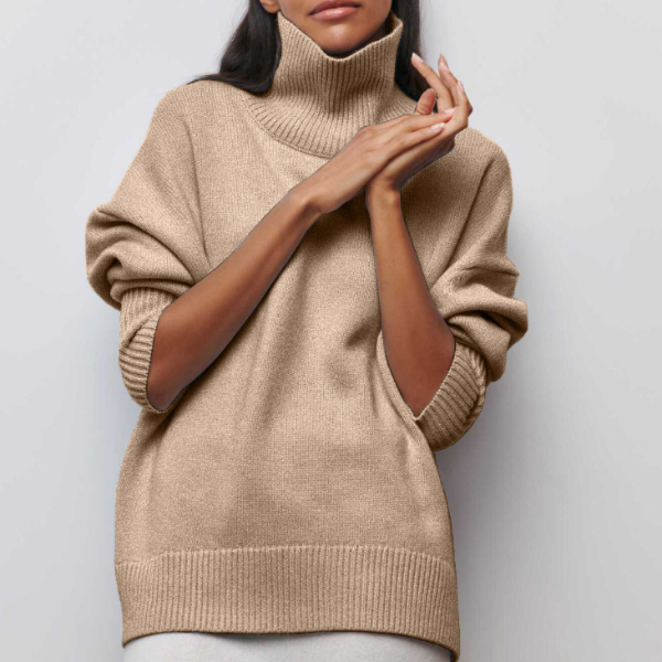 Oversized Damen Rollkragenpullover aus Kaschmir - Weicher Strickpullover-Beige-Einheitsgröße-Luzern Mode