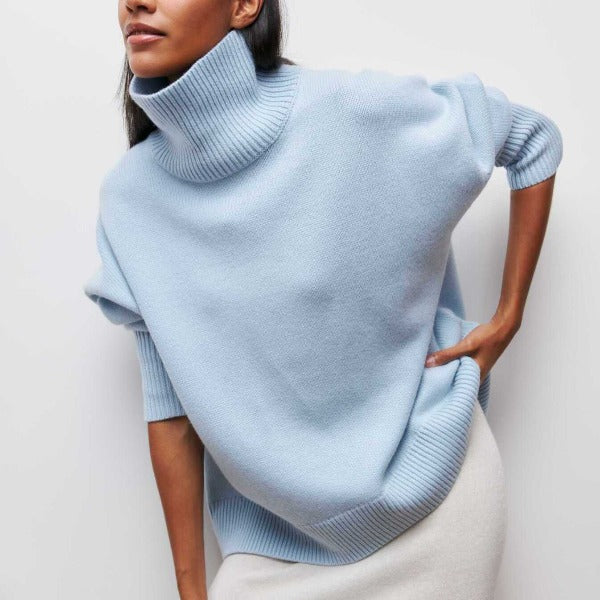 Oversized Damen Rollkragenpullover aus Kaschmir - Weicher Strickpullover-Blau-Einheitsgröße-Luzern Mode