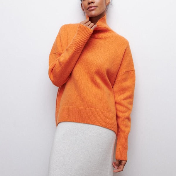 Oversized Damen Rollkragenpullover aus Kaschmir - Weicher Strickpullover-Orange-Einheitsgröße-Luzern Mode