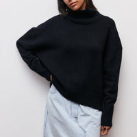 Oversized Damen Rollkragenpullover aus Kaschmir - Weicher Strickpullover-Schwarz-Einheitsgröße-Luzern Mode