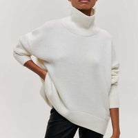 Oversized Damen Rollkragenpullover aus Kaschmir - Weicher Strickpullover-Weiß-Einheitsgröße-Luzern Mode