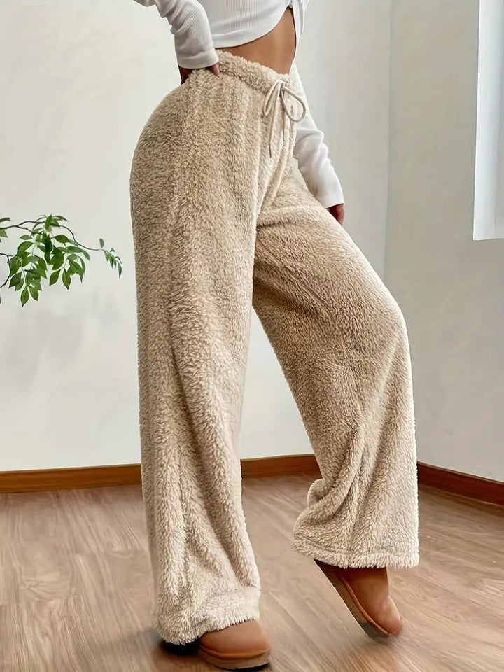 Damen Sherpahose | Teddy | Weich | Locker sitzend | Elastischer Bund-Beige-S-Luzern Mode