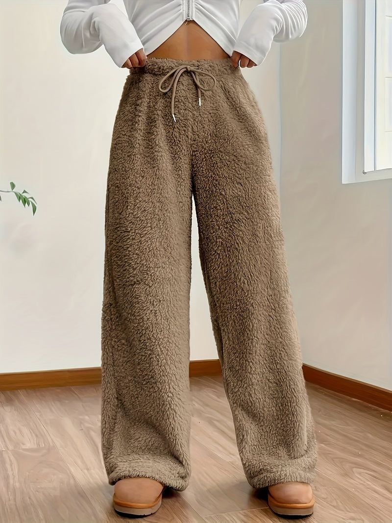 Damen Sherpahose | Teddy | Weich | Locker sitzend | Elastischer Bund-Braun-S-Luzern Mode