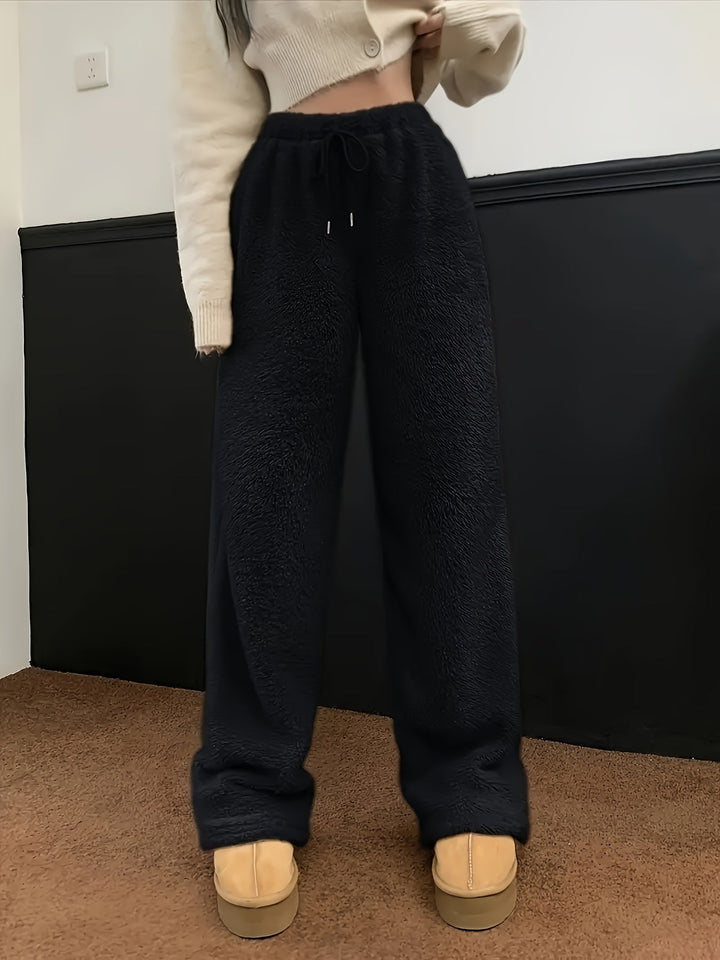 Damen Sherpahose | Teddy | Weich | Locker sitzend | Elastischer Bund-Schwarz-S-Luzern Mode