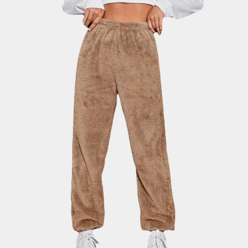 Flauschige Damen Jogginghose für Gemütliche Freizeit-Lichtbraun-XS-Luzern Mode