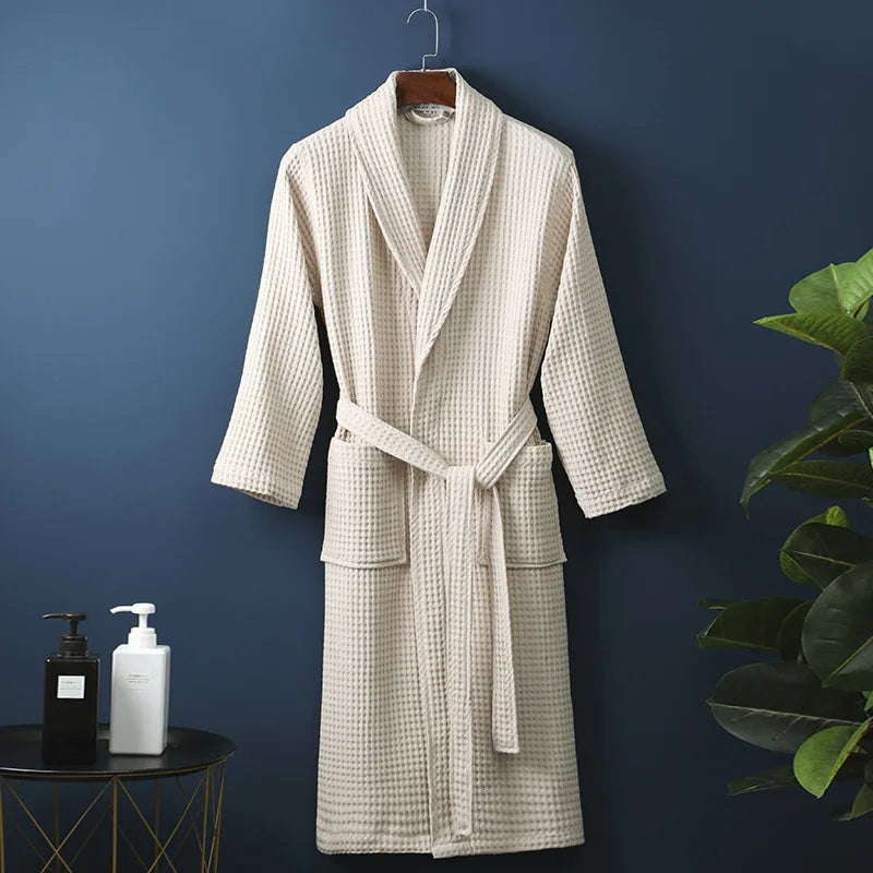 Unisex Bademantel | Baumwolle | Weich | Einfarbig | Bequeme Passform | Lang | Warm-Beige-M-Luzern Mode