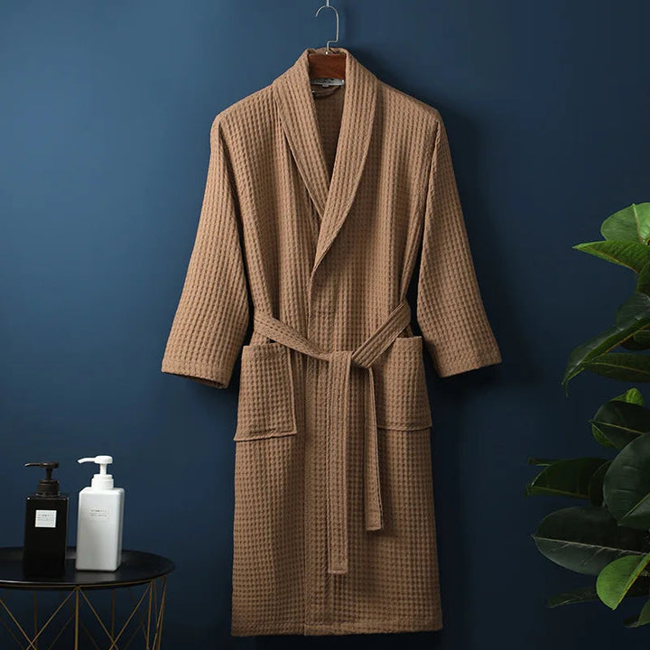 Unisex Bademantel | Baumwolle | Weich | Einfarbig | Bequeme Passform | Lang | Warm-Braun-M-Luzern Mode