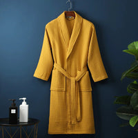 Unisex Bademantel | Baumwolle | Weich | Einfarbig | Bequeme Passform | Lang | Warm-Gelb-M-Luzern Mode