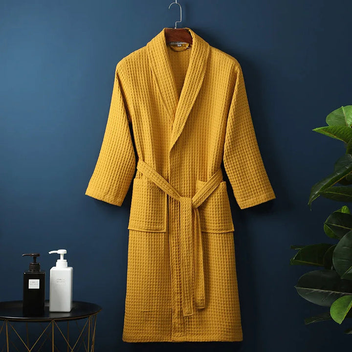 Unisex Bademantel | Baumwolle | Weich | Einfarbig | Bequeme Passform | Lang | Warm-Gelb-M-Luzern Mode