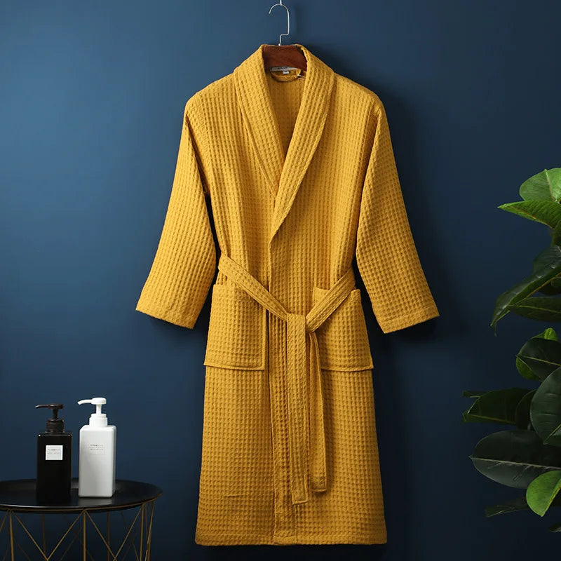 Unisex Bademantel | Baumwolle | Weich | Einfarbig | Bequeme Passform | Lang | Warm-Gelb-M-Luzern Mode