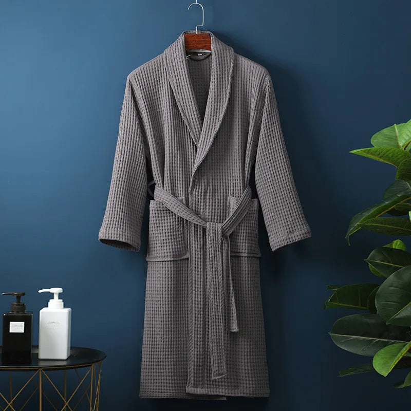 Unisex Bademantel | Baumwolle | Weich | Einfarbig | Bequeme Passform | Lang | Warm-Grau-M-Luzern Mode