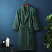 Unisex Bademantel | Baumwolle | Weich | Einfarbig | Bequeme Passform | Lang | Warm-Grün-M-Luzern Mode