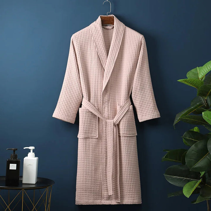 Unisex Bademantel | Baumwolle | Weich | Einfarbig | Bequeme Passform | Lang | Warm-Rosa-M-Luzern Mode