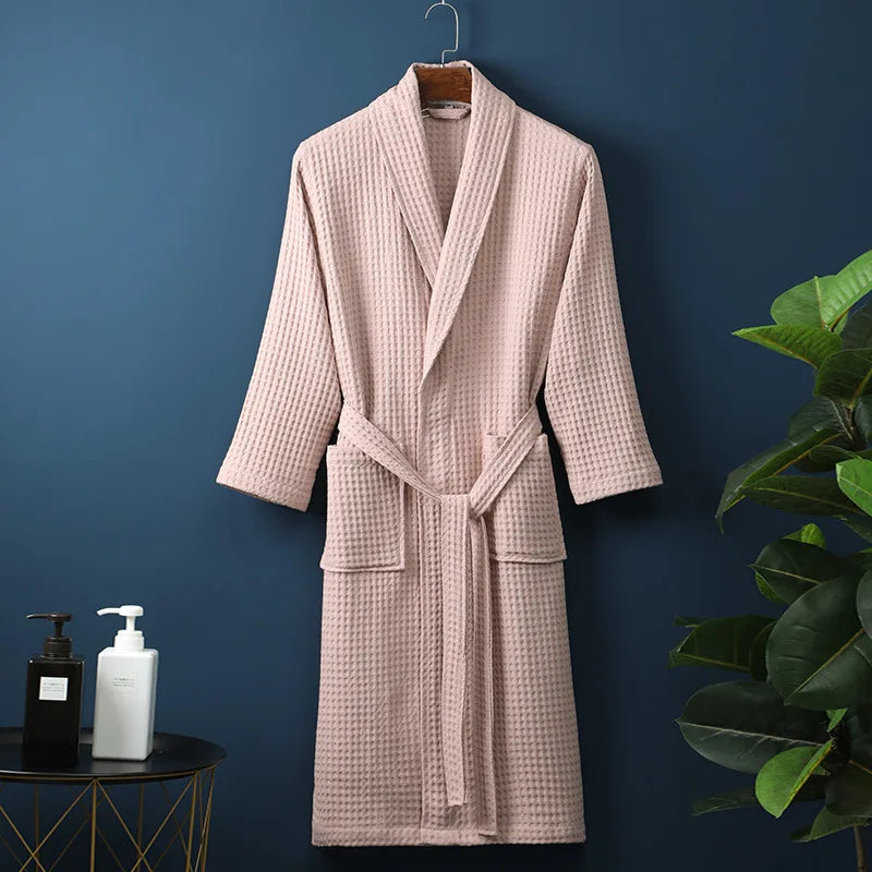 Unisex Bademantel | Baumwolle | Weich | Einfarbig | Bequeme Passform | Lang | Warm-Rosa-M-Luzern Mode
