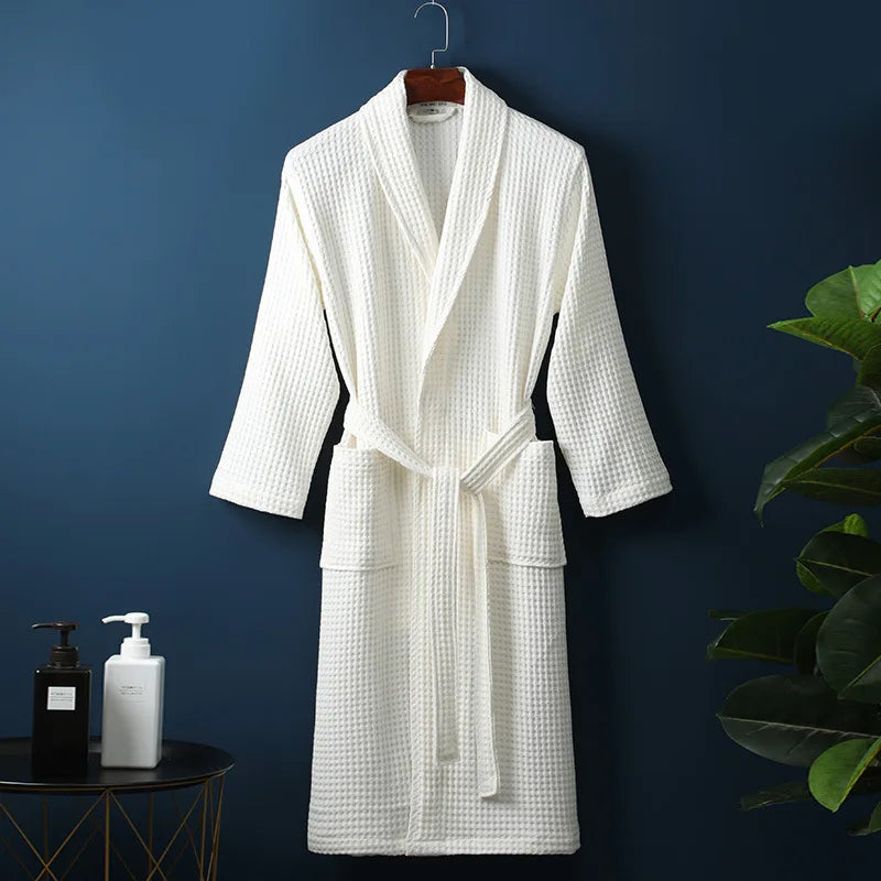 Unisex Bademantel | Baumwolle | Weich | Einfarbig | Bequeme Passform | Lang | Warm-Weiß-M-Luzern Mode