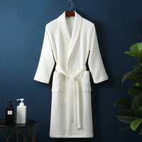 Unisex Bademantel | Baumwolle | Weich | Einfarbig | Bequeme Passform | Lang | Warm-Weiß-M-Luzern Mode