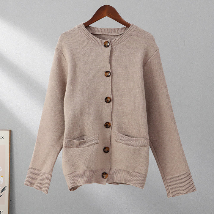 Damen Strickjacke mit Knopfleiste - Eleganter Cardigan-Apricot-XS-Luzern Mode