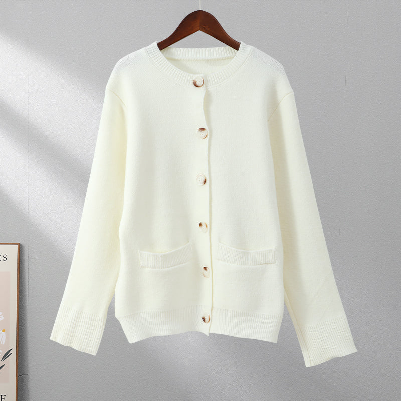Damen Strickjacke mit Knopfleiste - Eleganter Cardigan-Beige-XS-Luzern Mode