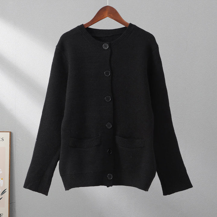 Damen Strickjacke mit Knopfleiste - Eleganter Cardigan-Schwarz-XS-Luzern Mode