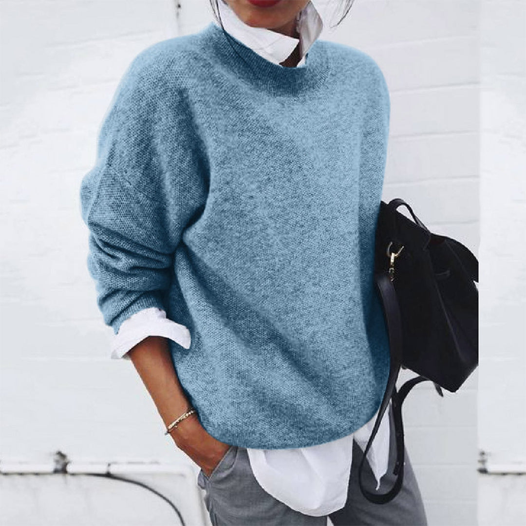 Damen Strickpullover Oversize - Bequemer Herbstpullover-Blau-S-Luzern Mode