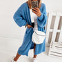 Damen Strickjacke Oversize Langarm Cardigan mit Taschen-Blau-XS-Luzern Mode
