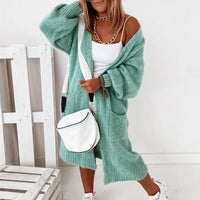 Damen Strickjacke Oversize Langarm Cardigan mit Taschen-Grün-XS-Luzern Mode