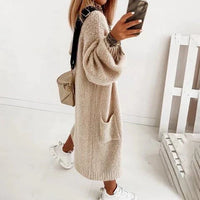 Damen Strickjacke Oversize Langarm Cardigan mit Taschen-Luzern Mode