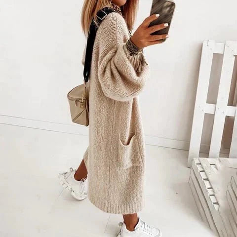 Damen Strickjacke Oversize Langarm Cardigan mit Taschen-Luzern Mode