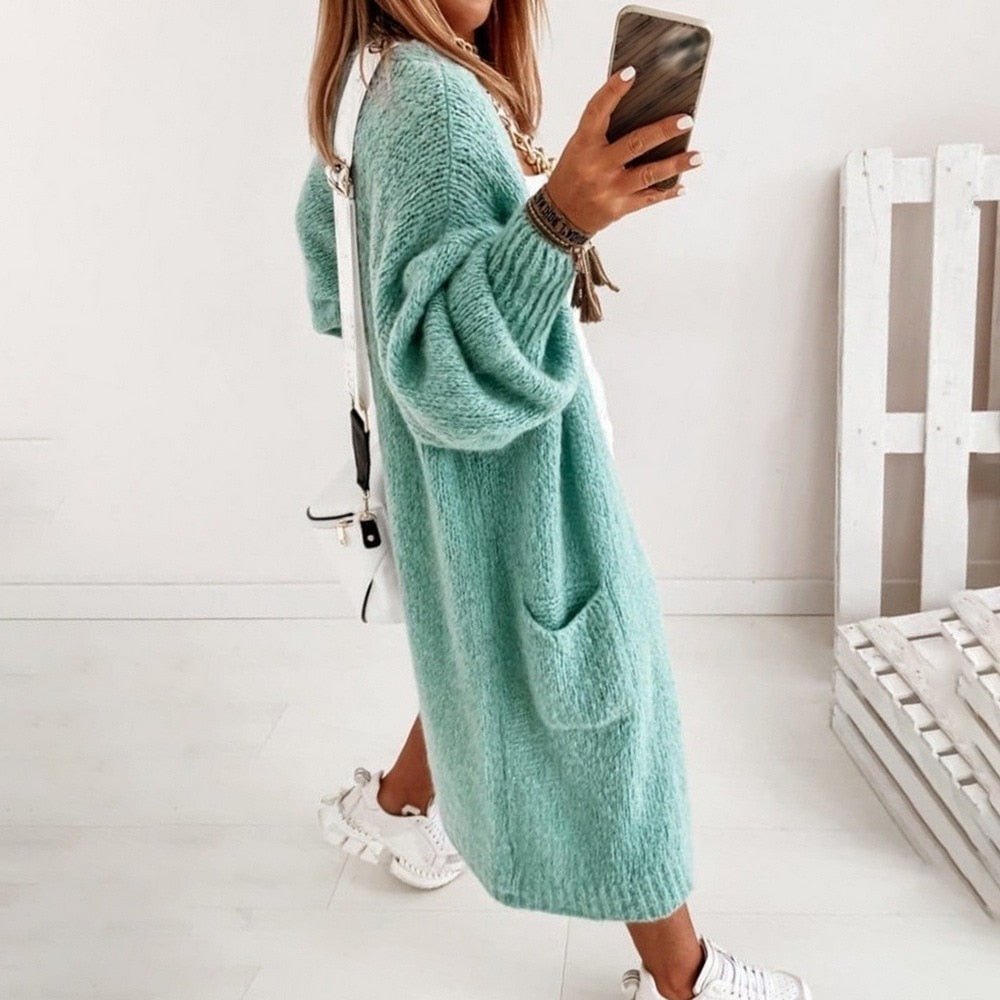Damen Strickjacke Oversize Langarm Cardigan mit Taschen-Luzern Mode