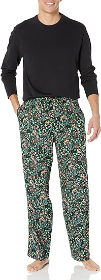 Herren Schlafanzug Set Langarmshirt und Blumenhose-A-S-Luzern Mode