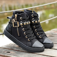 Damen High-Top Sneaker mit Reißverschluss und Nieten-Schwarz-35-Luzern Mode