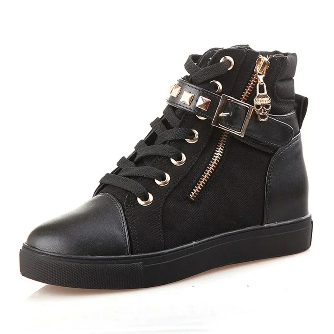 Damen High-Top Sneaker mit Reißverschluss und Nieten-Luzern Mode