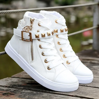 Damen High-Top Sneaker mit Reißverschluss und Nieten-Weiß-35-Luzern Mode