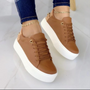 Damen Sneaker Leder mit Kette - Bequeme Freizeitschuhe-Braun-35-Luzern Mode