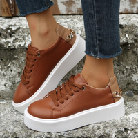 Damen Sneaker Leder mit Kette - Bequeme Freizeitschuhe-Dunkelbraun-35-Luzern Mode