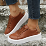 Damen Sneaker Leder mit Kette - Bequeme Freizeitschuhe-Dunkelbraun-35-Luzern Mode
