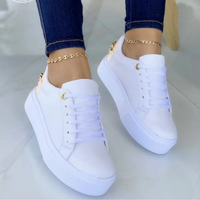 Damen Sneaker Leder mit Kette - Bequeme Freizeitschuhe-Weiß-35-Luzern Mode