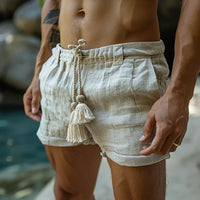 Leinenshorts Herren Weiß | lockerer Schnitt | Kordelzug | elastisch | atmungsaktiv-S-Luzern Mode